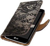 Lace Bookstyle Wallet Case Hoesjes Geschikt voor LG K4 Zwart