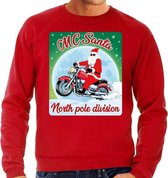 Foute Kersttrui / sweater - MC Santa North Pole division - motorliefhebber / motorrijder / motor fan - rood voor heren - kerstkleding / kerst outfit S (48)