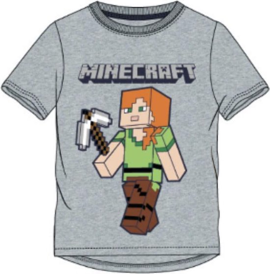 Minecraft t-shirt korte mouw - grijs met Steve - / jaar