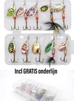 Kunstaas set | spinner set | blinkers voor snoek en baars | hengelsport | met Gratis onderlijn | set van 10 stuks