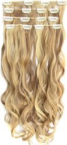 Clip in hairextensions 7 set wavy blond / bruin - P22/10