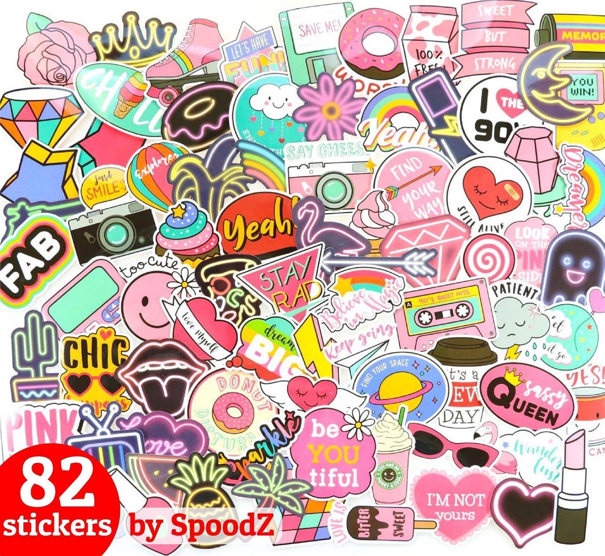 Stickers 82 pièces mix filles, stickers ordinateur portable vinyle enfant  coeurs néon
