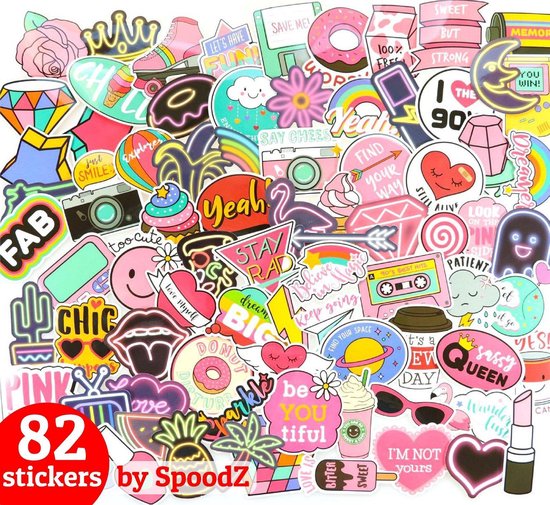 Stickers 82 stuks mix meisjes | laptopstickers vinyl kind hartjes neon ST08  | bol.com