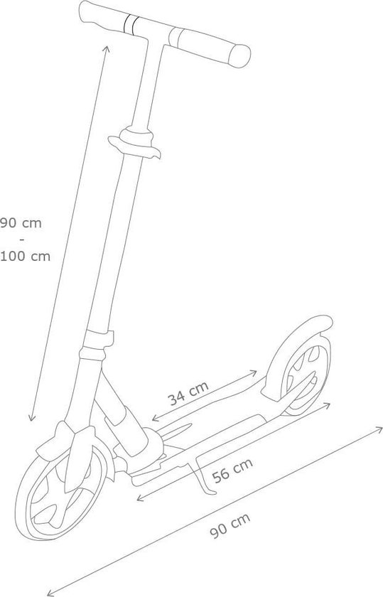 Schematische tekening van een step met afmetingen aangegeven in cm.