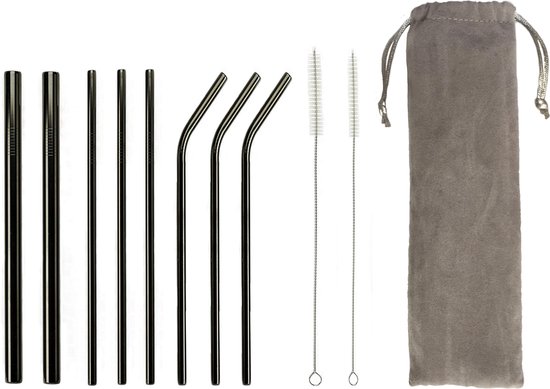 Youery 6 stuks 304 roestvrijstalen rietjes, 31 cm lange rietjes