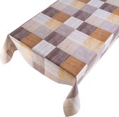 Tafelzeil Wood Squares Bruin -  100 x 140 - Multi tafelkleed - Beschikbaar in verschillende maten - Geleverd in een koker