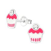 Joy|S - Zilveren cupcake oorbellen - roze wit
