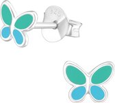 Joy|S - Zilveren petit vlinder oorbellen 6 x 5 mm groen blauw