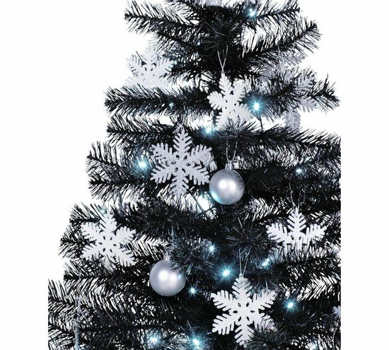122 cm Kerstboom - zwart, wit en zilver kunstkerstboom met led verlichting  + versiering | bol.com