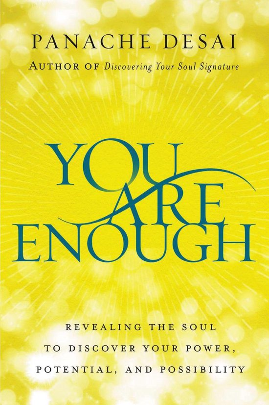 Livre "You Are Enough" de Panache Desai, aux teintes jaunes, avec le texte "You Are Enough" en lettres bleues.