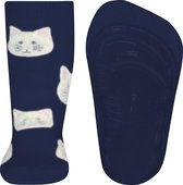 Antislip sokken donkerblauw met poezenhoofdjes-18/19