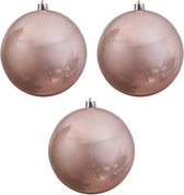 3x Grote lichtroze kunststof kerstballen van 14 cm - glans - lichtroze kerstboom versiering