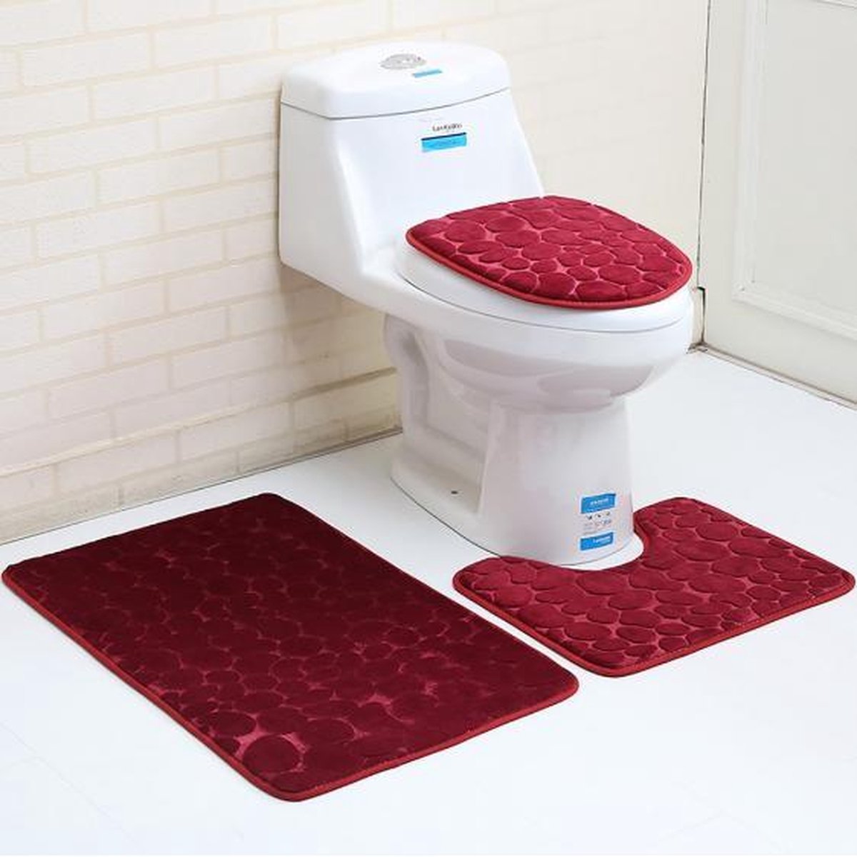 Anti slip badmat set 3 delig rood (bad mat, wc mat, wc cover) | bol.com
