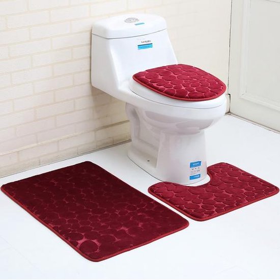 Mevrouw groef Overjas Anti slip badmat set 3 delig rood (bad mat, wc mat, wc cover) | bol.com