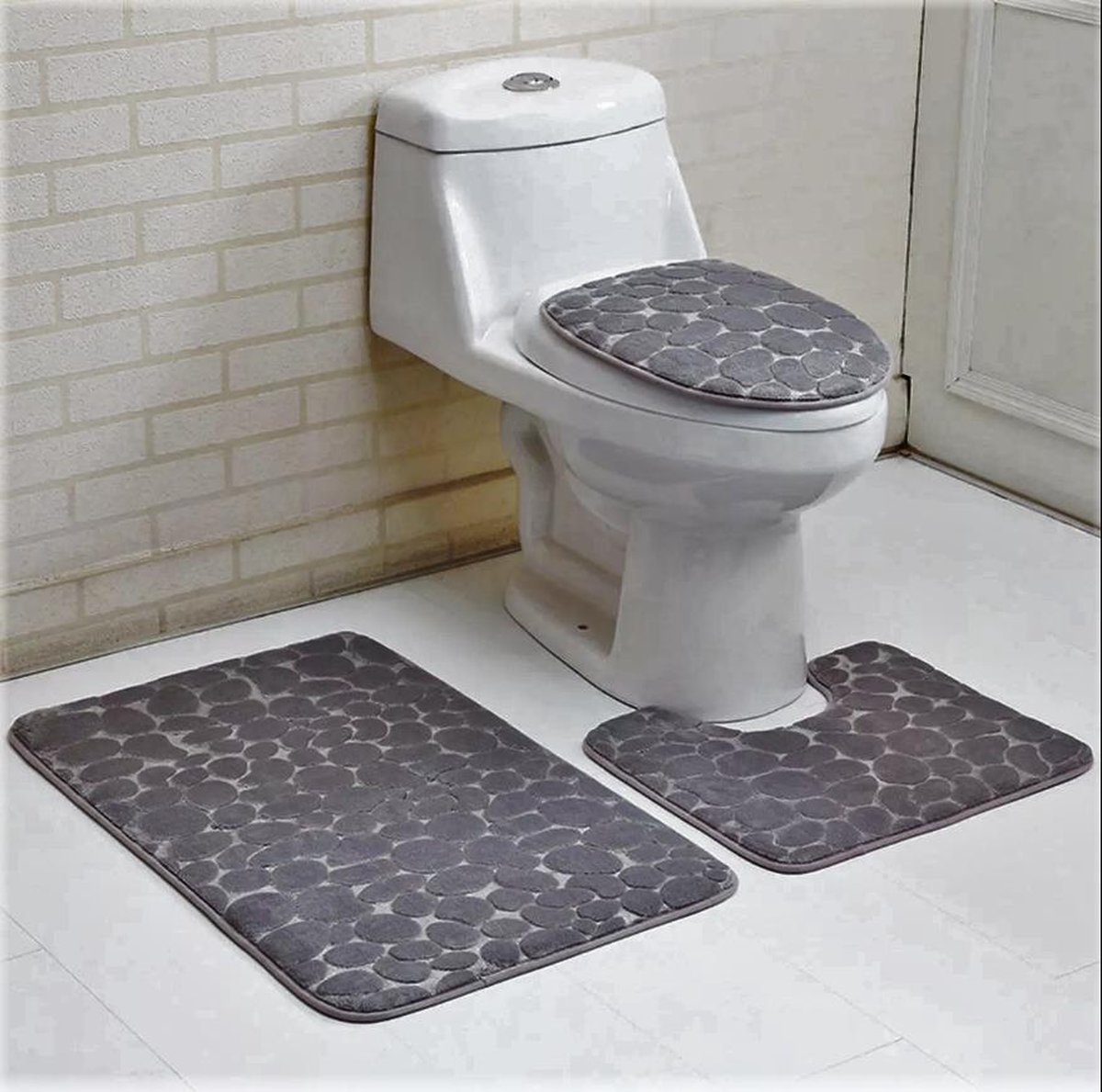 Anti slip badmat set 3 delig grijs mat, wc mat, wc cover) | bol.com