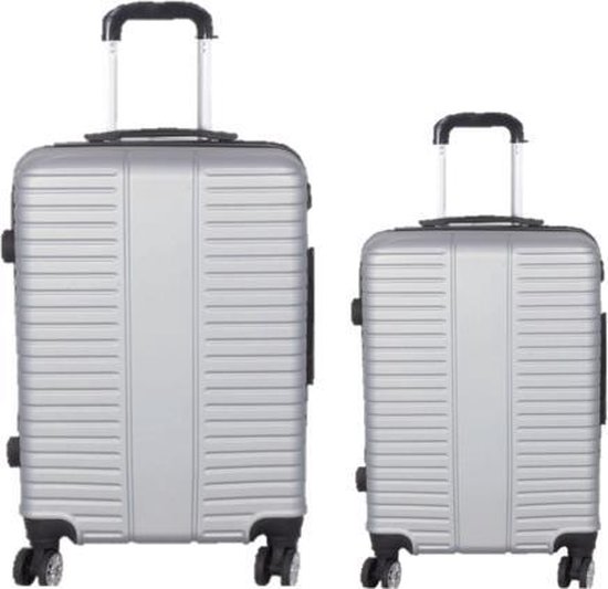 2 delig Handbagage & reiskoffer set - valies - koffer - 55 cm & 67 cm  zilver - Dubbel... | bol.com