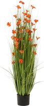 J-Line kunstplant gras en bloemen oranje l 120 x 50 x 50