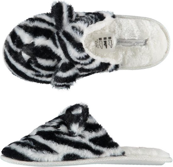 vrijgesteld erven Kloppen Instap sloffen/pantoffels zebra met oortjes voor dames - Zwart/witte  slippers voor... | bol.com