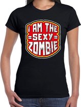 Halloween sexy zombie verkleed t-shirt zwart voor dames L