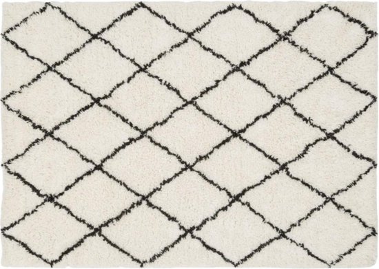 Koor Ezel rekenmachine Vloerkleed wol - ruiten - offwhite (wit) / zwart - 200 x 300 - hoogpolig -  rechthoekig | bol.com