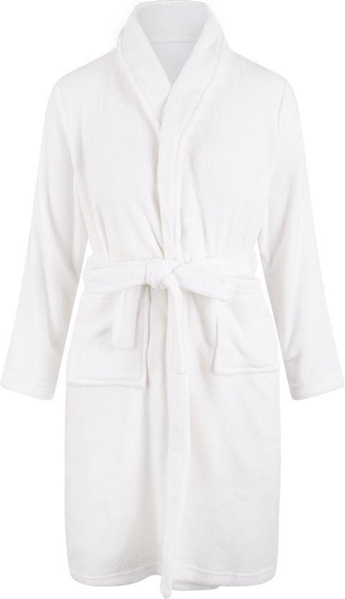 Kinderbadjas - wit - kinder badjas fleece - meisjes & jongens - ochtendjas- maat 164/176