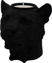 Housevitamin kaarshouder / kandelaar  'leeuwenkop' - kaarsenstandaard zwart -  11cm hoog