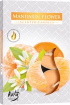 Aura - Geur Theelichtjes / Geurkaarsen / Waxinelichtjes / Scented Candles - Mandarin Flower/Mandarijn Bloem - Lichte, zoete geur - 1 doosje met 6 waxinelichtjes