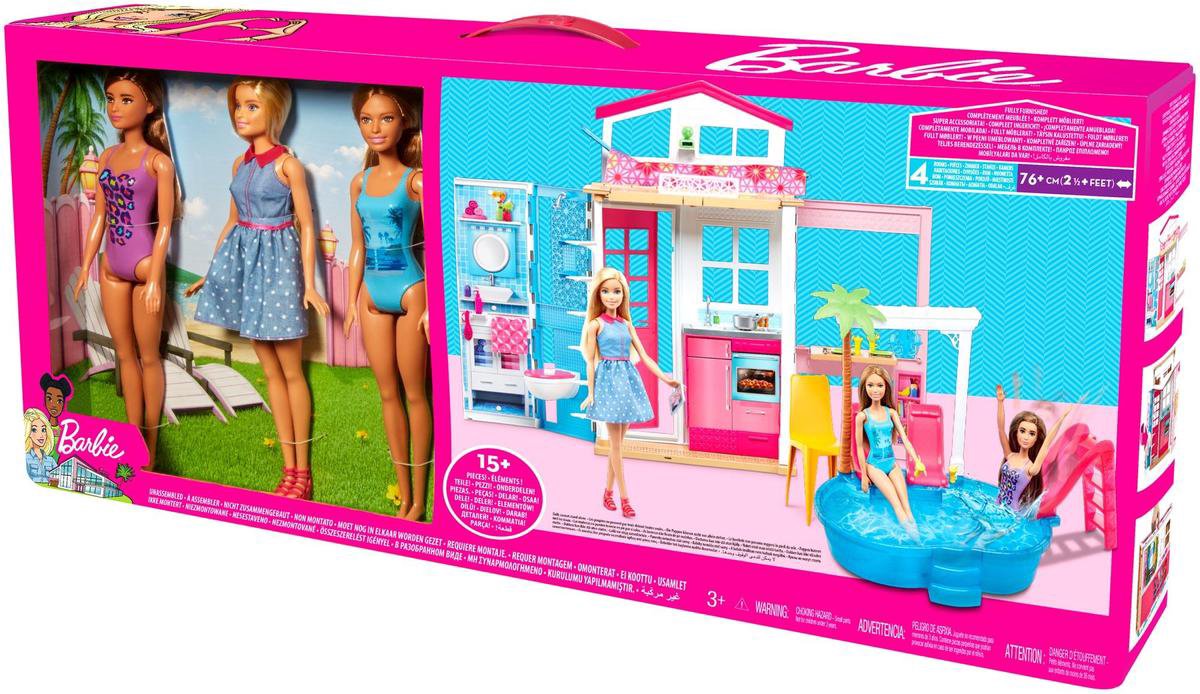 Barbiehuis met Zwembad en 3 Barbiepoppen | bol.com