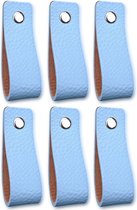 Leren handgrepen - Licht blauw - 6 stuks - 16,5 x 2,5 cm | incl. 3 kleuren schroeven per leren handgreep