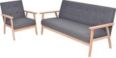 Bankstel 2-delig 3 zits Stof Donkergrijs (Incl FLEECE deken) - Loungebank - Woonkamer bank - Tuinset - Loungeset