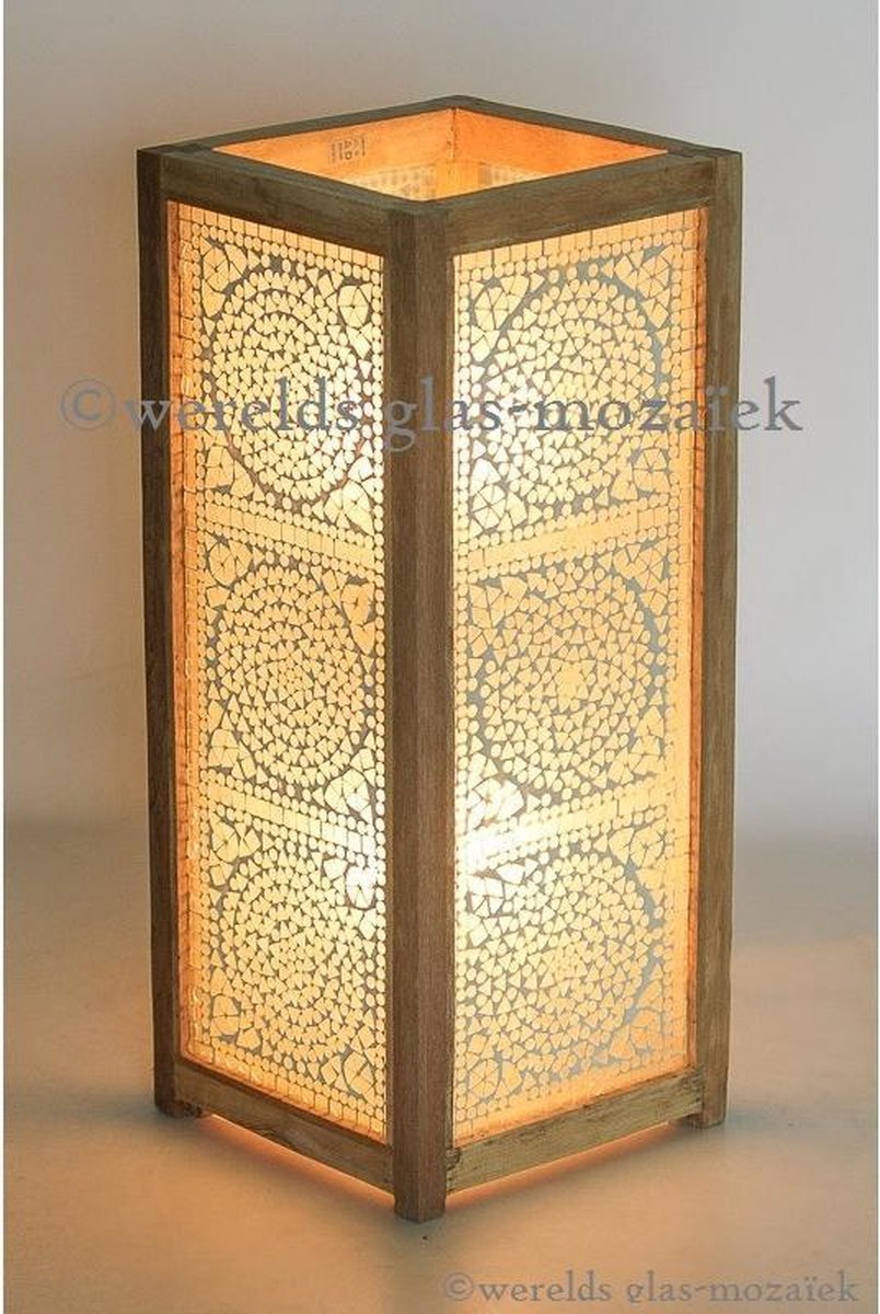 oosterse vloerlamp 60cm glas mozaïek / hout wit nr.2 staande lamp