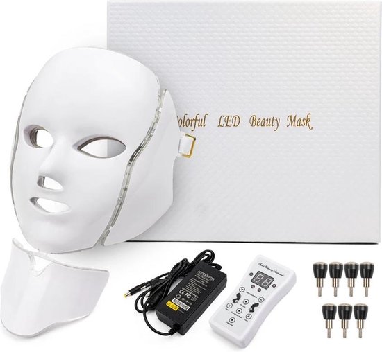 Annoteren Onheil gids Led licht gezichtsmasker met hals gedeelte - 7 kleuren voor 7 behandelingen  -Licht... | bol.com