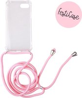 FESTICASE Hoesje Geschikt voor iPhone 8 Telefoonhoesje met koord (Roze) TPU - Soft Case Hoesje - Transparant