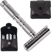 Parker A-1R Travel Double Edge Safety Razor Gesloten Incl Lederen Etui en 5 Parker Mesjes