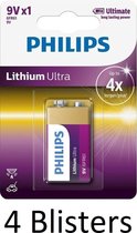 4 Stuks (4 Blisters a 1 st) Philips 9V Lithium Ultra Batterij