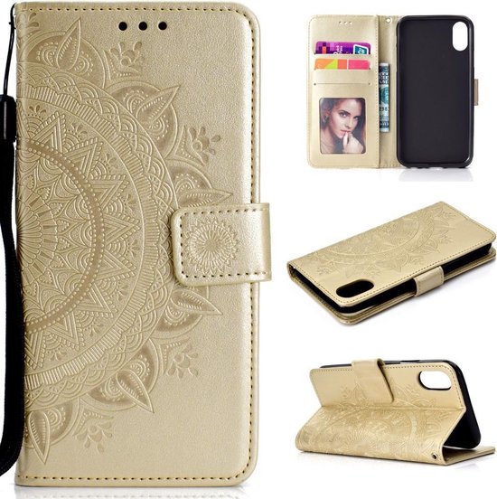 Leren Wallet Case - iPhone XR 6.1 inch - Mandala Patroon - Goud