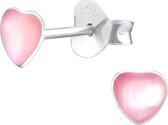 Joy|S - Zilveren petit roze hartje 5 x 4 mm oorbellen