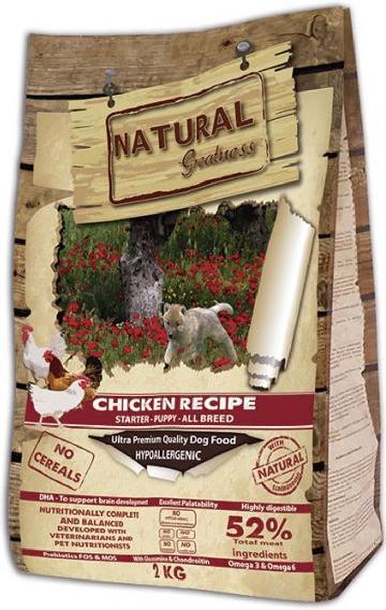 Natural greatness Hondenvoer Natural Greatness - Kip Starter Hypoallergeen - 2kg, Natuurlijke Puppyvoeding met Omega 3 en 6