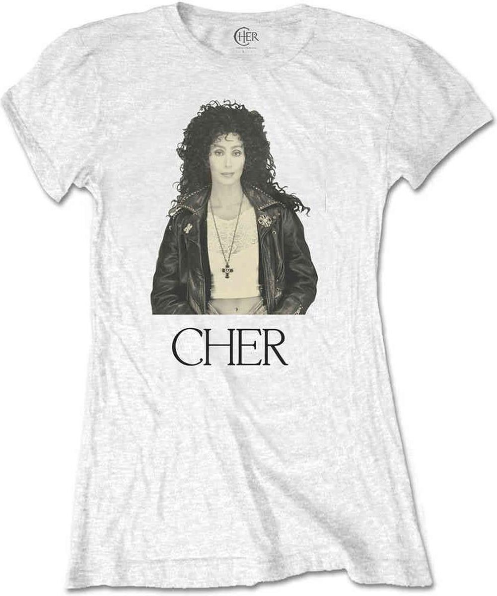 Cher - Leather Jacket Dames T-shirt - L - Wit