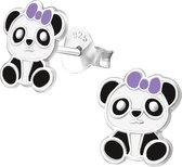 Joy|S - Zilveren panda met strik paars oorbellen 7 x 9 mm Sterling zilver 925 pandabeer