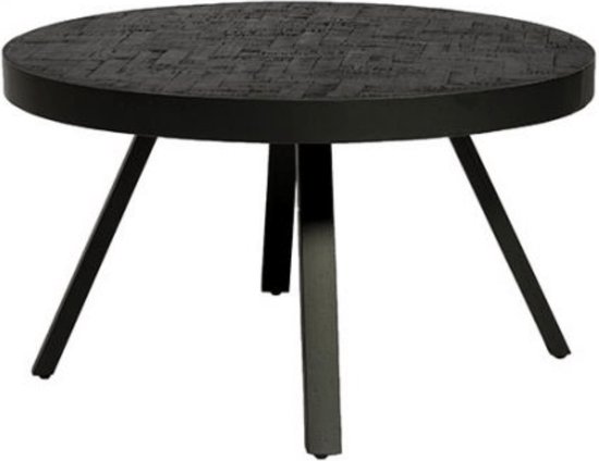 Ties salontafel rond 74 cm massief blad zwart staal - Vurna