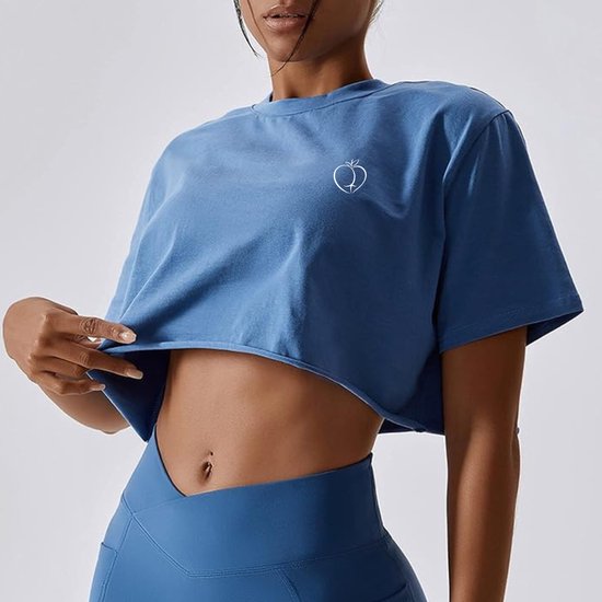 Peachy Bum Short Oversized T-Shirt – Crop top – Sportkleding dames – Blauw – Maat M
