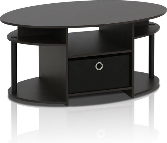 Table basse ovale au design moderne avec section extensible, bois, noyer, 50,04 x 50,04 x 16,4 cm.