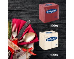 Servetten Bulkysoft Crème en Bordeaux Rood 1/8 Vouw - Servet - Napkins - Napkin - Luxe Servetten - Restaurant - Lunch - Dinner - cellulose - Servetten 2-laags 40x40 cm 1/8 vouw - 200 stuks