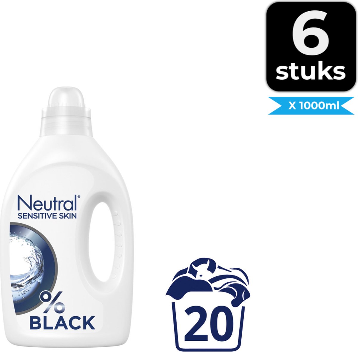 Neutral Vloeibaar Wasmiddel Zwart 1 liter - Voordeelverpakking 6 stuks