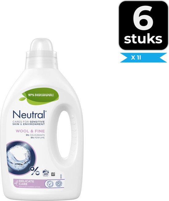 Neutral Wol & Fijn Vloeibaar Wasmiddel 20 wasbeurten - Voordeelverpakking 6 stuks