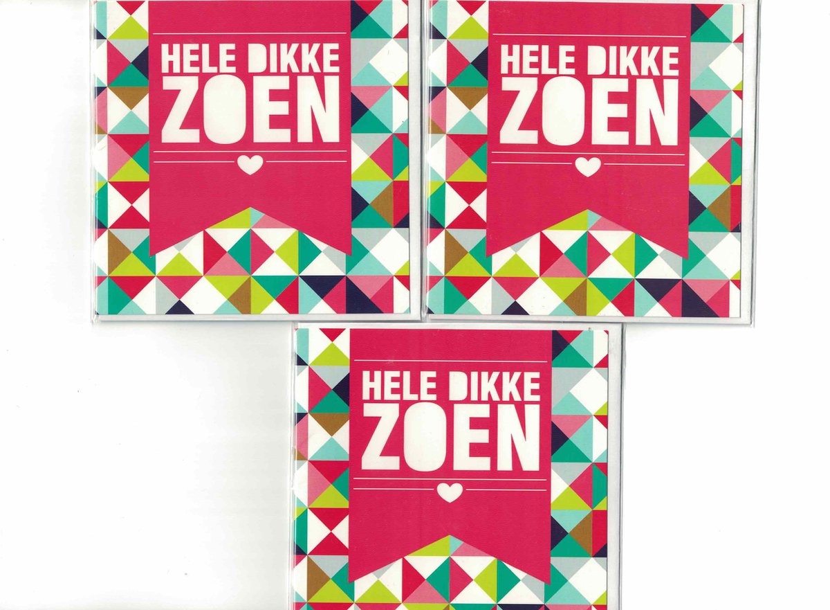 3 Wenskaarten - Hele dikke zoen - Hartje - Valentijn - liefde
