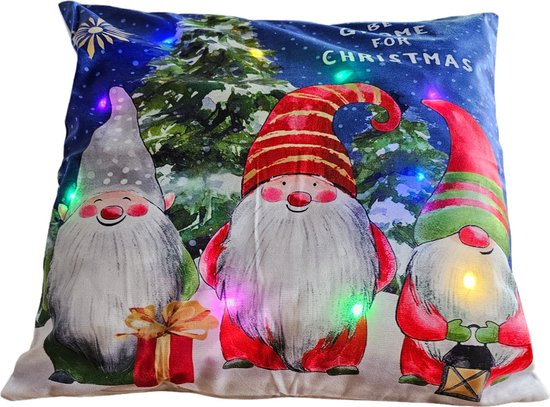 Sasemy Kerstdecoratie – Kussenhoes met verlichting en vulling – Kerst Kussen met Gnoompjes – 1 stuk - Kerst