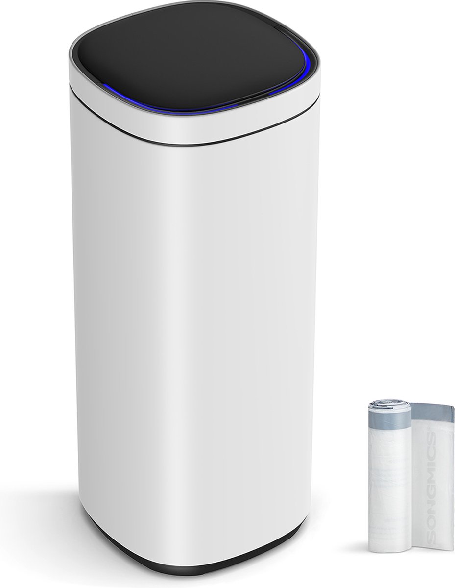Signature Home Sensor Prullenbak - Vuilnisbak met bewegingssensor - Soft close 50 liter automatisch - indicatielampje - geurverwijdering met ozon - deksel met openhoudfunctie - staal - wit