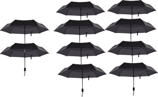 Complete Set van 10 Automatische Windproof Paraplu's - Opvouwbaar & Stijlvol Zwart - Ø 100 cm